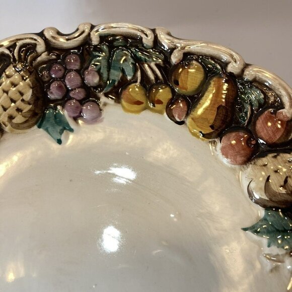 Lefton 1950 Della Robbia Multicolor Fruit Cream Pedestal Serving Plate 8.5” - Picture 5 of 12